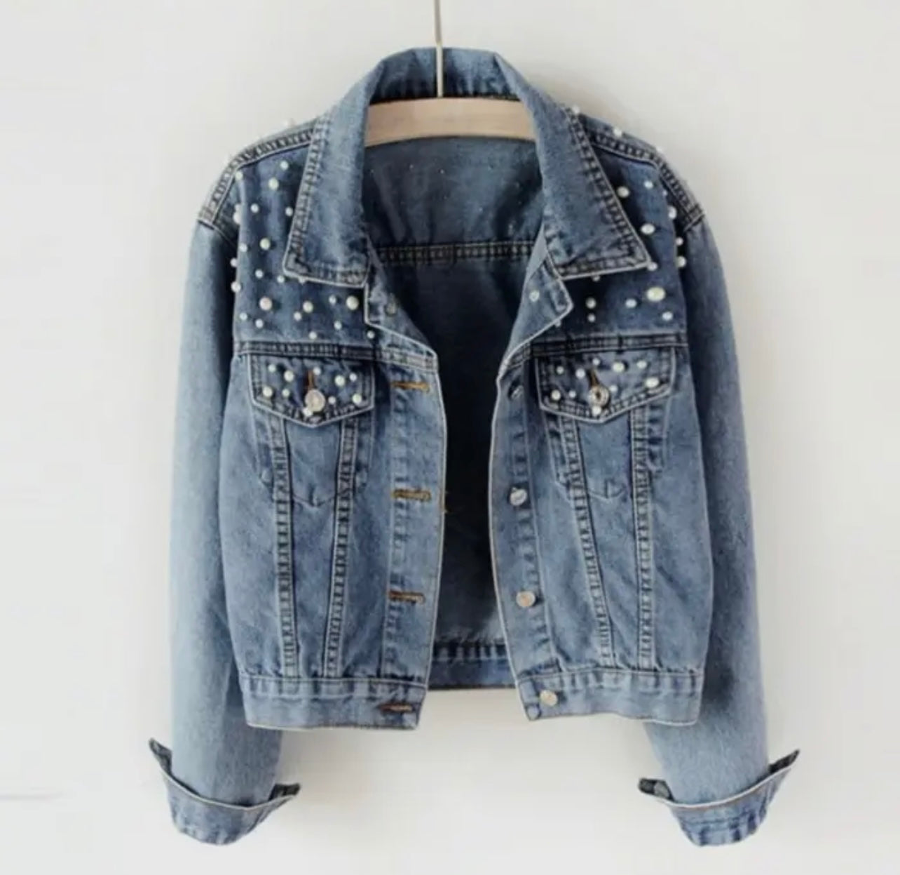 Beaded Pearl Denim Jacket